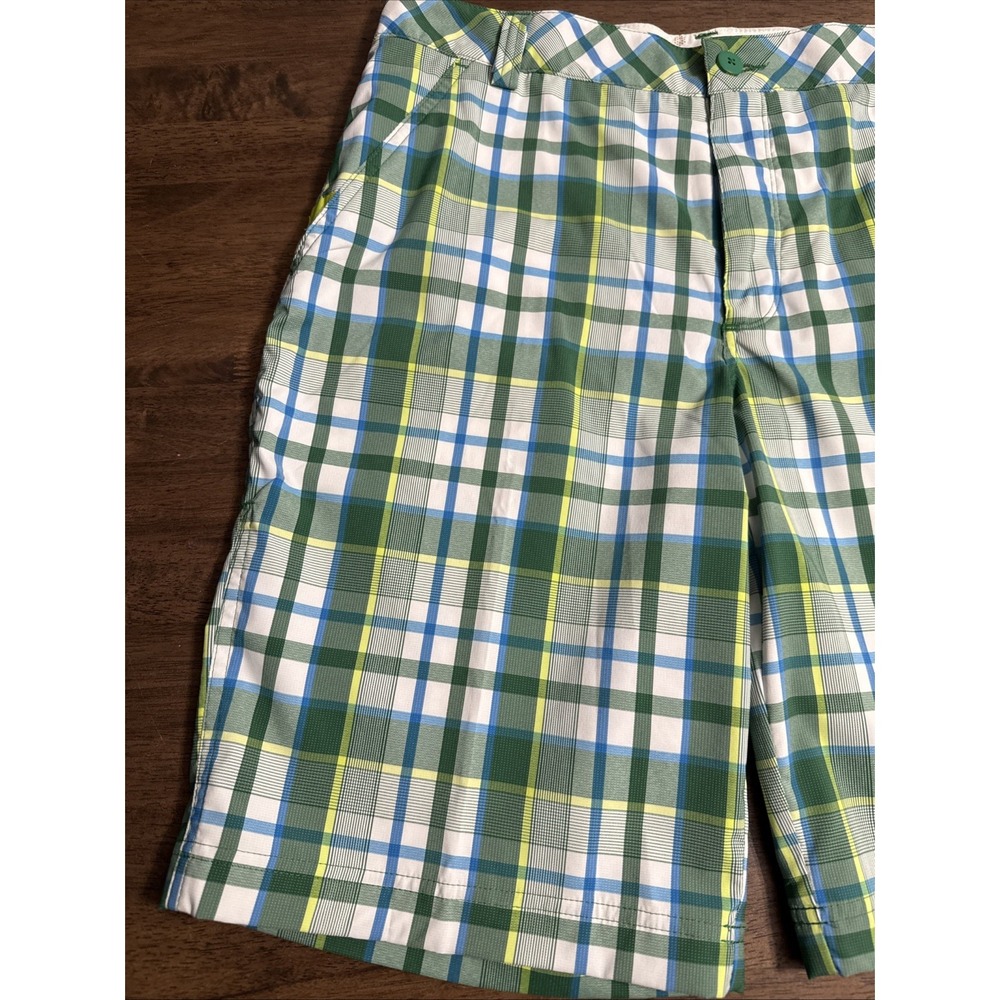 Puma Golf Shorts Mens 32 Green Plaid Performance Bermuda Preppy Casual Walking - Picture 2 of 11